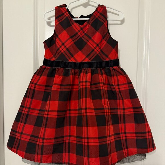 Cat & Jack Girls Sleeveless Buffalo Check Plaid Dress Red Black Size - 4T - Picture 2 of 6